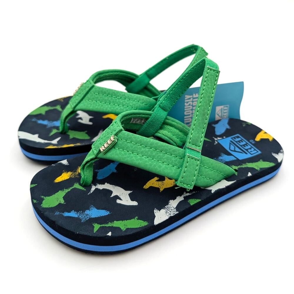 Reef Little Ahi Flip Flop Sandals Open Toe Boys' Multi Shark Size US10 EU26